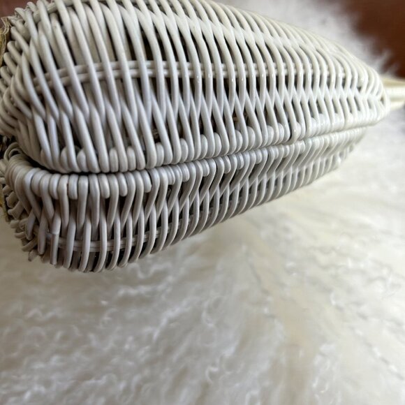 Miss Ellen Womens Vintage Basket Bag White Wicker Double Handle - Picture 9 of 12